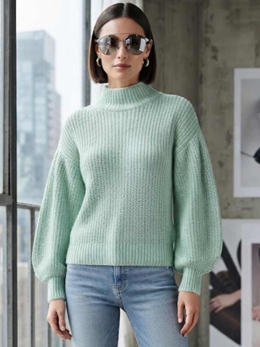 NWOT Zara The Knitwear Collection bandage knit ballon puff sleeve knit sweater